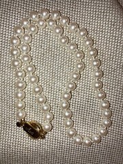 Carol Lee Knotted Single Strand Faux Pearl Clasp Necklace Gold Tone Signed