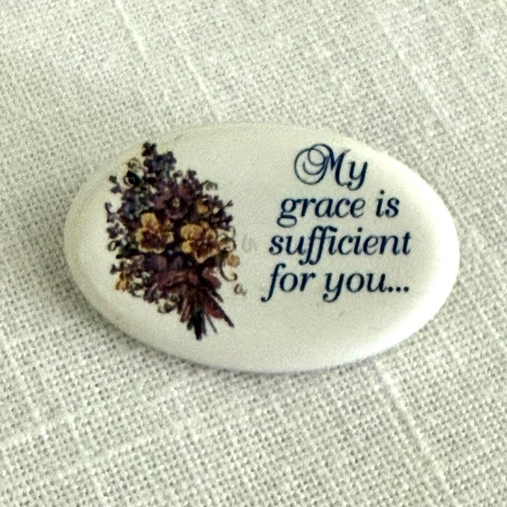 Inspirational Brooch Pin Ceramic My Grace Is Sufficient For You 1.25in Religious