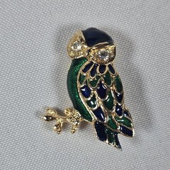 3 Vintage OWL Pin Brooch Lot: Gold Tone Green Belly, Rhinestones, Liz Claiborne