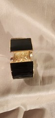 KJL Kenneth Jay Lane Flower Hinged Black & White Enamel & Rhinestone Bracelet