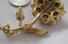 Vintage EdLee Lavender Pink Rhinestone Flower Brooch Pin Gold Plated Dazzling 3″