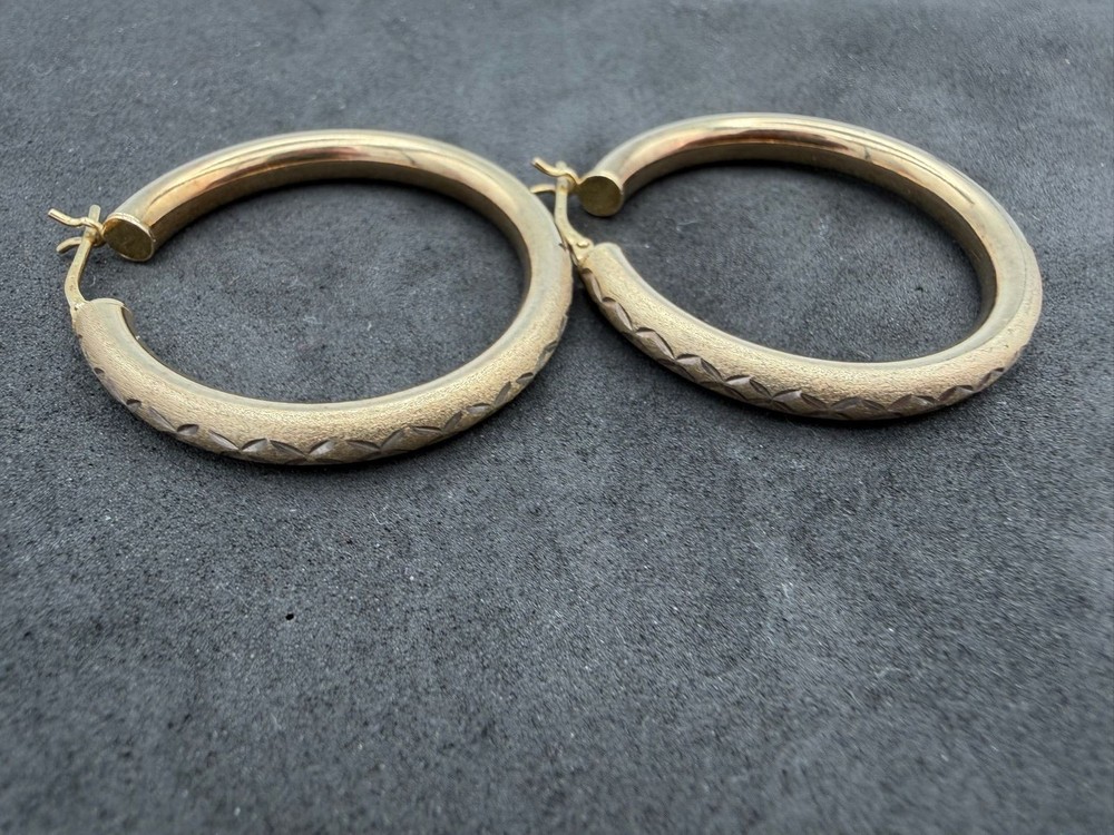 6.24g Vintage Sterling Silver 925 Large Hoop Earrings Etched Pattern M