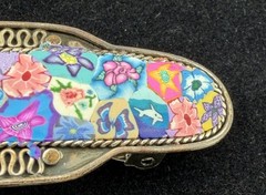 Vintage Sterling Silver Barrette with Polymer Clay Millefiori & Moonstone