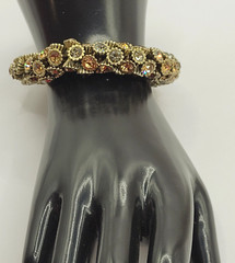 Amber & Clear Crystal Rhinestone Evening Wear Chunky Stretch Bracelet Gold Tone