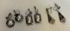 Vintage Siam Sterling Silver Niello Enamel Screw Back Earrings Dangle Drop LOT 3