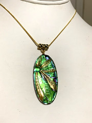 NEW LISTING*RARE ART-DECO IRIDESCENT CZECH GLASS DRAGONFLY NECKLACE.Peacock.g