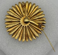 Vintage Enamel Daisy Brooch Double Petals Abstract Color Print 1960s, Not Signed