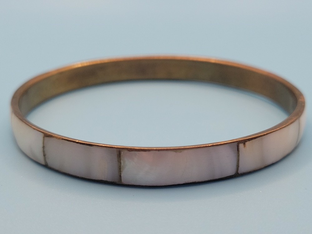 Vintage White Mother of Pearl Mosaic Bangle Bracelet Approximately 8″