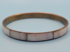 Vintage White Mother of Pearl Mosaic Bangle Bracelet Approximately 8″