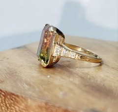 Vintage 14k Yellow Gold Engagement Ring 7.73CT. Natural Bio Tourmaline