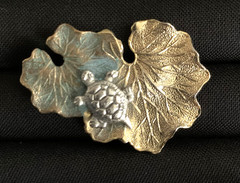 3 Vintage Leaf-Shaped Metal Brooches with Varies Patinas