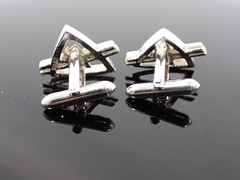 Vintage Swank Signed Geometric Triangle Cufflinks Silver Tone Mid Century