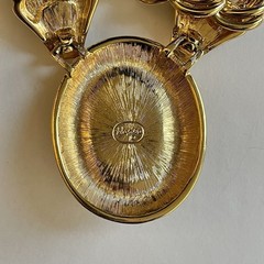 Vintage Napier Heavy Gold Tone Chain Black Oval Pendant Statement Necklace