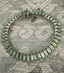 Vintage Pale Green Crystal Bracelet. Delicate Design For Small Wrists 6.75 Inch