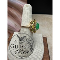 Vintage 14K Gold Jade & Tourmaline Estate Cocktail Ring | Size 7 | 4.94g