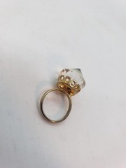 Vintage Rivoli AB Glass Cocktail Ring Gold Tone Adjustable Crown Setting Retro
