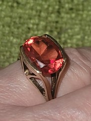 Vintage Mid-Century 14K Vivid Reddish-Orange Sapphire, Approx. 6.00 Carats