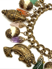 1950s MIRIAM HASKELL Unsigned Asian Charm Bracelet Semi Precious Stones 7.25″