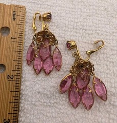 2 Vintage Chandelier Dangle Pink Glass – Blue Avon Clip-On Earrings