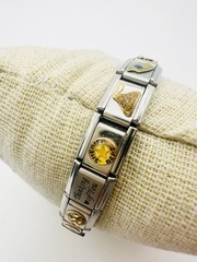 Vintage Italian Stainless Steel 18k Gold Assorted Charm Bracelet Amethyst 7.5”