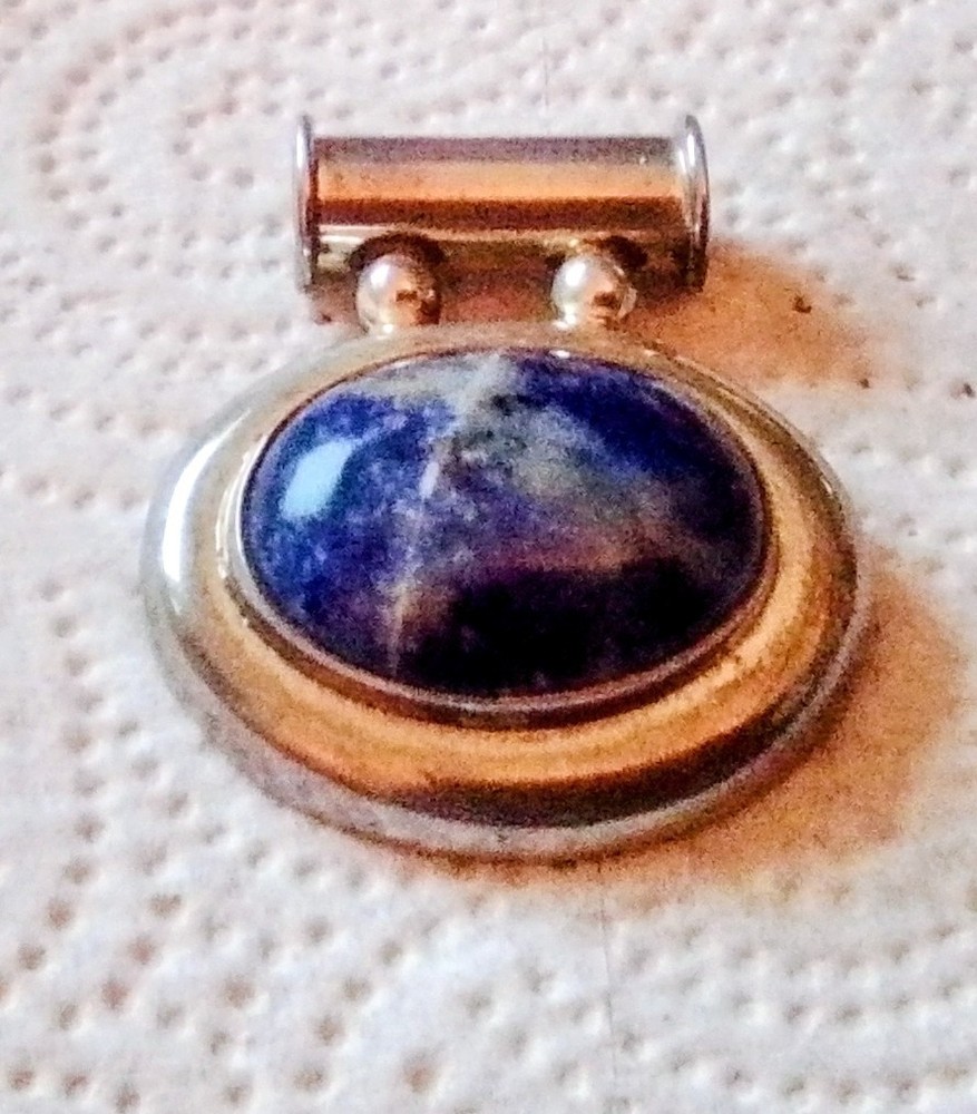 VINTAGE 1980 STERLING SILVER W/ LAPIS CABBED STONE PENDANT SOLID/HEAVY
