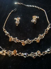 Vintage Barclay Parure Set Gold & Clear Rhinestone Necklace Earrings Bracelet A
