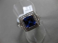 ESTATE LARGE 2.46CT DIAMOND & TANZANITE 18KT WHITE GOLD FILIGREE ENGAGEMENT RING