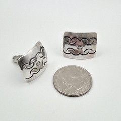 Vintage Native American 925 Sterling Silver Stamped Cloud Bullet Back Cuff Links
