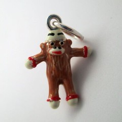 Sterling Silver SOCK MONKEY Charm for Bracelet PENDANT Hand-enameled CUTE!