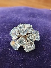 1.1/4″ Vintage Coro Brooch Pin Aquamarine Foilded Back Rhinestones Costume Jewel
