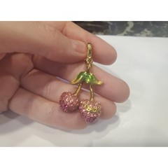 Juicy Couture Pink Cherry Charm Vintage Y2K Jewelry Pave Crystal