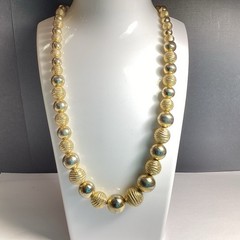 24” GOLDTONE NECKLACE GRADUATED BEADS METAL BEADS ON CHAIN