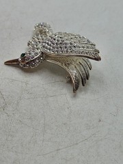 Vintage HummingBird In Flight Brooch Pin Silver Tone Rhinestones With Green Eye