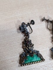 Selro Selini Green Resin Drop Dangle Earrings Vintage Art Deco 30s 40s Flapper