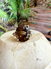 Ladies ESTATE 14k Yellow Gold NATURAL Diamond / Smokey Topaz COCKTAIL Ring