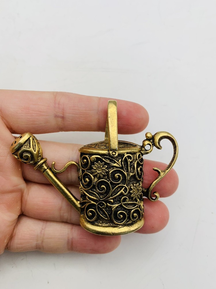 Vintage Adorable Gold Tone Floral Cottagecore Nature Garden Watering Can Pendant