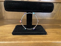 RJG SIGNED GRAZIANO SILVER TONE FAUX MULTICOLOR GEMSTONE BANGLE BRACELET 2 3/4”