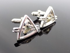 Vintage Swank Signed Geometric Triangle Cufflinks Silver Tone Mid Century