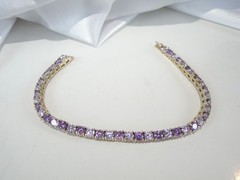 Vintage Sterling Silver 925 Gold Over Amethyst CZ Tennis Bracelet 7.5″