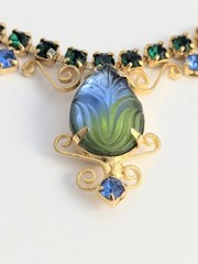 Vtg Juliana Style Molded Green Blue Givre Glass Rhinestone Costume Jewelry Set