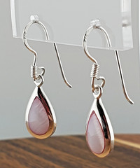 925 Pink Chalcedony Teardrop 1in Drop Earrings Sterling Silver Bezel Set Pear