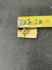 VTG Shiny Gold-tone AAi Signed Rapped Gift Box Brooch Red Gem