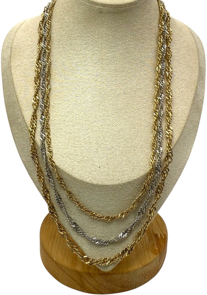 Vintage Two Tone Silver Gold Multi Strand Chains Necklace Graduated