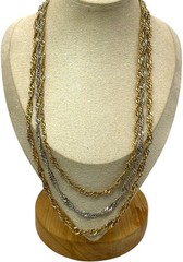 Vintage Two Tone Silver Gold Multi Strand Chains Necklace Graduated