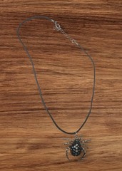 Vintage Style Spider Pendant Necklace Black Enamel Rhinestone Silver Tone Gothic
