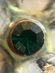 Vintage Green Glass Flower Brooch Pin Emerald Rhinestone Floral 3″