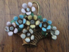 Vintage sweet enamel metal flower basket brooch pin