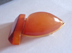 Vintage Russian Baltic Amber Full Sail Boat Brooch Pin