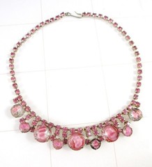 Vintage Pink Rhinestone Choker Necklace Mid Century Statement