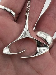 Mid- century modern pendant 925 Sterling silver 18″ long chain necklace unsigned